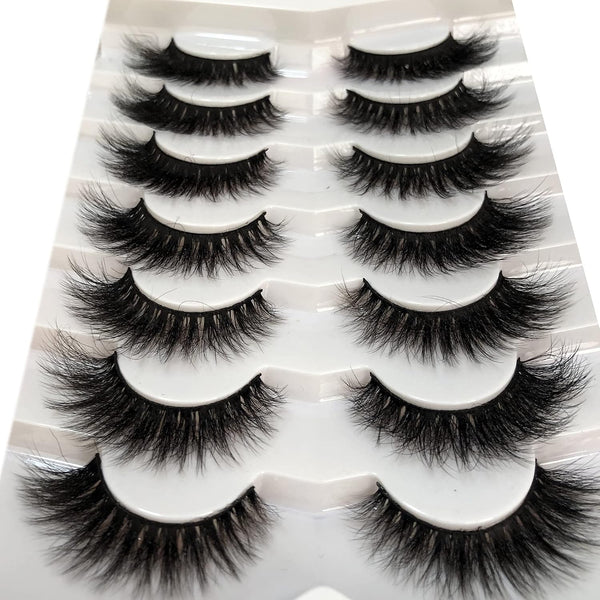 Pooplunch False Eyelashes Cat Eye Wispy Extensions Faux Mink Lashes Pack Short Natural Volume Fake Eyelash Strips 7 Pairs Pack Cat-Eye|9-15MM