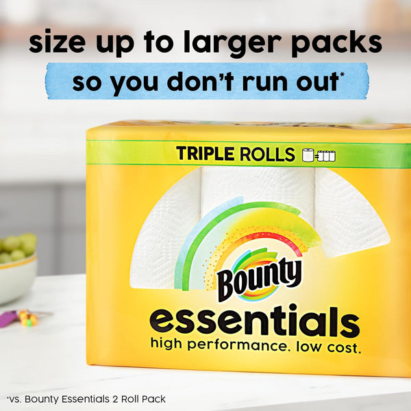 Bounty Essentials Select-A-Size Paper Towels, White, 2 Triple Rolls = 6 Regular Rolls (Packaging May Vary) Triple 2 Rolls ( 162 Sheets)