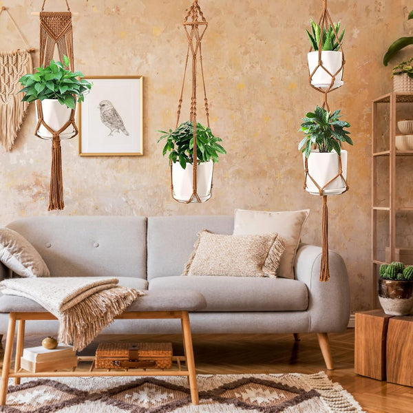 SFENNGPET Macrame Plant Hangers, 6Pack Hanging Planters for Indoor Plants Caramel