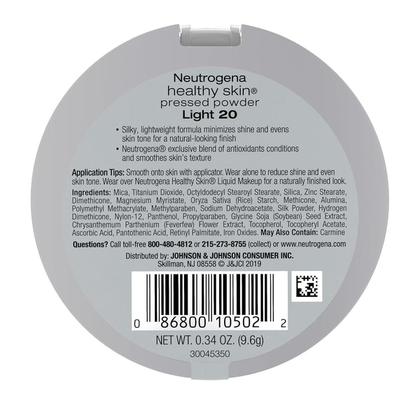 Neutrogena Healthy Skin Pressed Makeup Powder Compact with Antioxidants & Pro Vitamin B5, Evens Tone, Minimizes Shine & Conditions, Light 20,.34 oz
