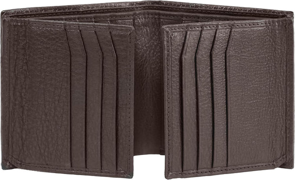 Bullz Genuine Nappa Cow Leather Thick Dual Credit Card ID Flap Quad Fold Large Bifold Mens Wallet Passcase RFID | Genuine Brown