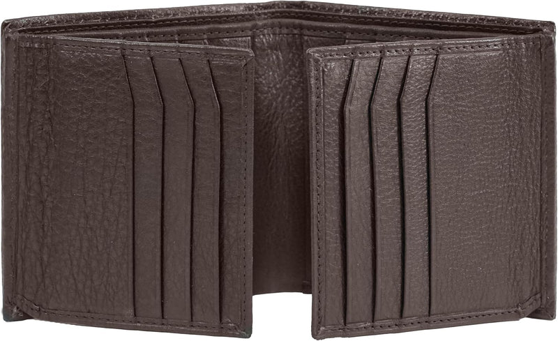 Bullz Genuine Nappa Cow Leather Thick Dual Credit Card ID Flap Quad Fold Large Bifold Mens Wallet Passcase RFID | Genuine Brown