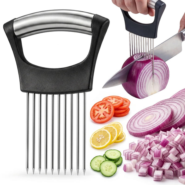 JAYVAR Onion Holder for Slicing, 304 Stainless Steel | 10 Long Needles, Vegetable Chopper, Food Slicing Guide, Multi-Purpose Cutter for Tomato Potato
