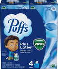 Puffs Plus Lotion with Vicks Facial Tissues, 4 Cubes, 48 Tissues per Box (192 Tissues) [Packaging May Vary] 48 Count (Pack of 4)