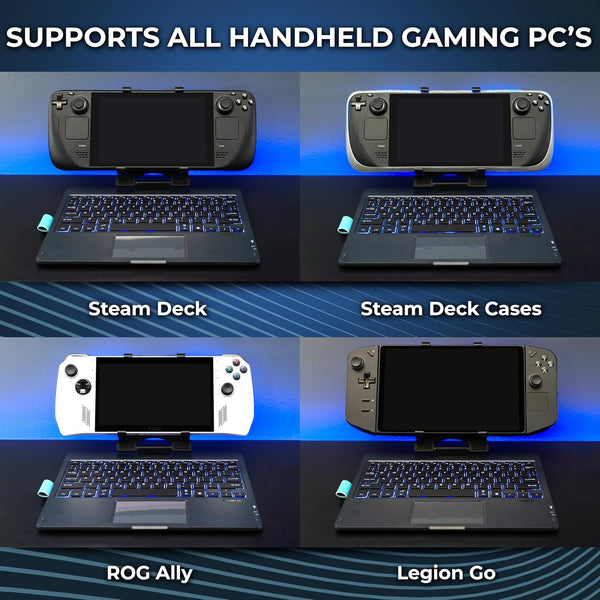 DeckTop with Splitter - Steam Deck Keyboard and Bluetooth Trackpad Mouse with Multicolor LED Laptop Accessory for Valve Linux PC Gaming