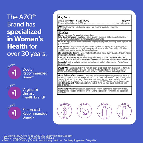 Azo, Urinary Pain Relief Maximum Strength, Fast relief of Uti Pain, Burning and Urgency, Targets Source of Pain, #1 Most Trusted Brand, 24 Count