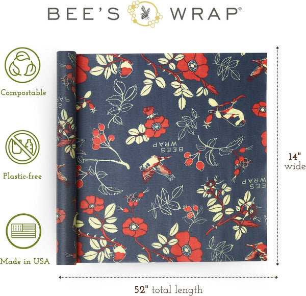Bee's Wrap Beeswax Wrap Roll, 14 x 52 in - Botanical | Cut to Size Organic Beeswax Wraps - Plastic Free - Reusable Food Storage - Wrap Bowls,