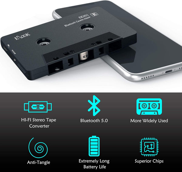 Elook Bluetooth 5.0 Car Cassette Aux Adapter,Black | tape audio receiver