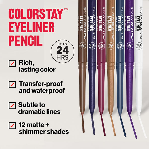 REVLON ColorStay Pencil Waterproof Eyeliner, 204 Charcoal, 0.01 oz Charcoal 0.01 Ounce (Pack of 1)