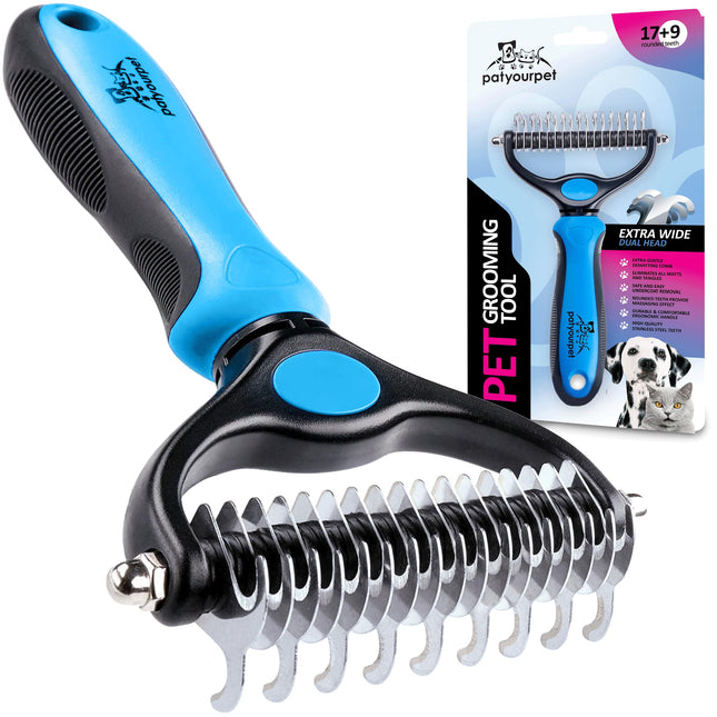 Pat Your Pet Deshedding Brush - Double-Sided Undercoat Rake for Dogs & Cats - Shedding Comb and Dematting Tool for Groom