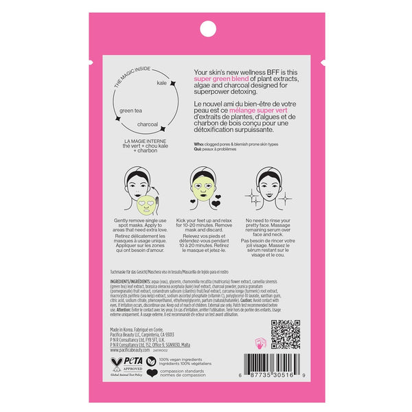 Pacifica Super Green Detox Sheet Mask Ã¢ÂÂ Charcoal, Kale & Clay Pore Cleansing Mask for Oily, Blemish-Prone Skin, Deep Detox Facial Mask, Vegan