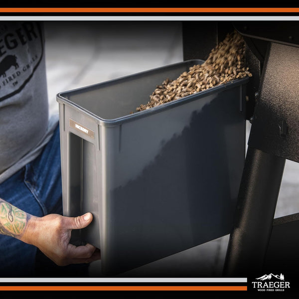 Traeger Grills BAC637 Stay Dry Pellet Storage Bin with Locking Lid, 22Lb Capacity Wood Pellet Container with Flavor Stickers, Stackable Design,