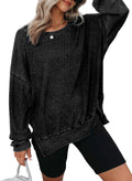 Dokotoo Sweatshirt for Women Oversized Waffle Knit Crewneck Sweatshirts Long Sleeve Side Slits Casual Pullover Tops Small Pink