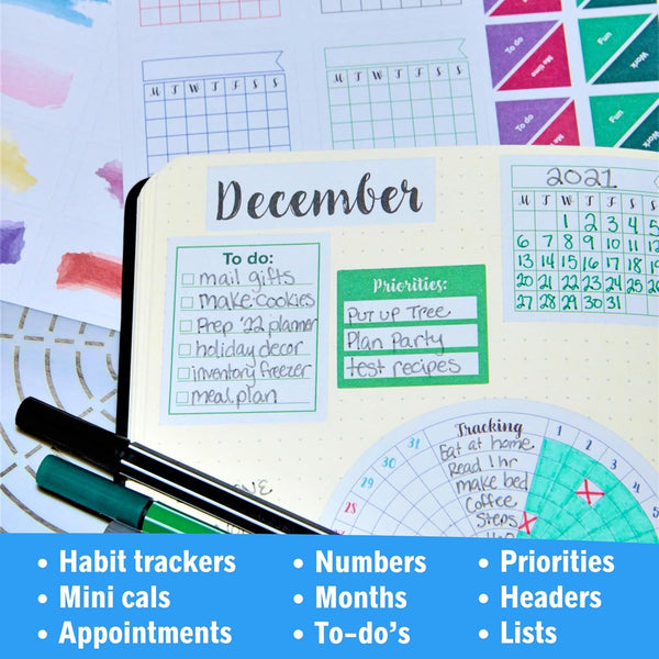Ultimate Productivity Stickers Set - Large Value Pack of 20 Planner Sticker Sheets - Calendars, to Do Lists, Habit Trackers, Goals - Accessories &