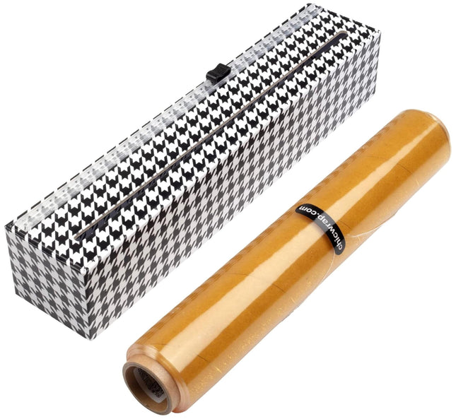 Chicwrap Houndstooth Refillable Plastic Wrap Dispenser - One 12" X 250' Roll of Professional Grade Plastic Wrap - BPA Fr