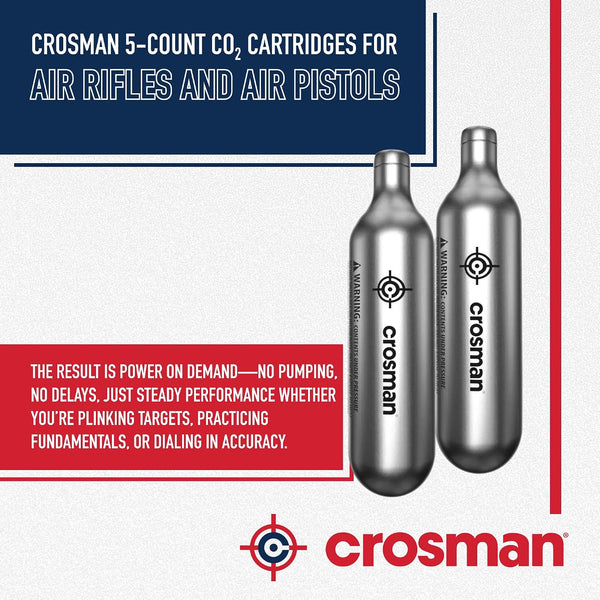 Crosman Powerlet CO2 Cartridges for Air Rifles, Air Pistols & Paintball - Snug Fit, Leak-Free Seal, Durable Metal Construction - Made in USA,