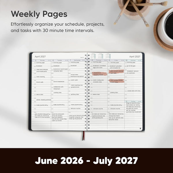 Academic Planner 2026-2027 - Hourly 2026-2027 Planner Weekly and Monthly - Appointment Book with Flexible Cover, Twin-Wire Binding - Simple Design