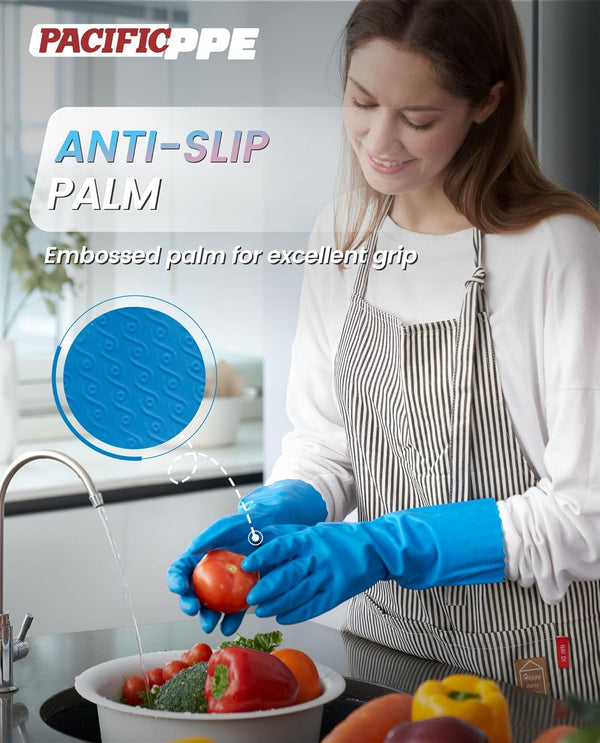 PACIFIC PPE 2 Pairs Dishwashing Cleaning Gloves with Latex Free, Cotton Lining, Kitchen Gloves (Purple+Blue, Large)