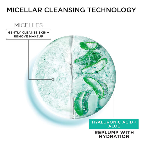 Garnier Micellar Water with Hyaluronic Acid, Facial Cleanser & Makeup Remover, Hydrating and Plumping, For All Skin Types, Vegan, Cruelty Free,