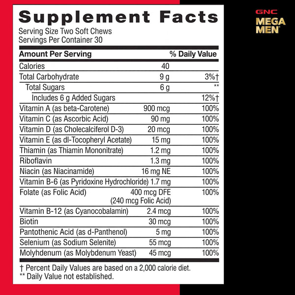 GNC GNC Mega Men Soft Chew Multivitamin for Men | Energy & Metabolism Support | Gluten Free | Mixed Fruit | 60 Count