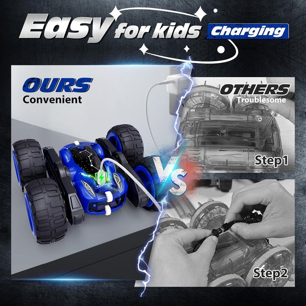 Tecnock Remote Control Car, 2.4Ghz RC Cars with USB-C Easy Charging, 4WD Double Sided 360ÃÂ° Rotates and Flips RC Stunt Car, Toys Gift for Boys and