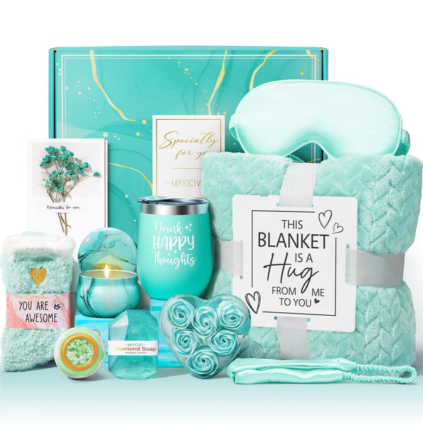 Birthday Gifts for Women Self Care Get Well Soon Gifts, Ocean Relaxing Spa Gift Basket Thinking of You Care Package with Flannel Blanket,
