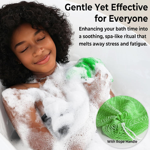 Authentic African Net Sponge with Knots - 2 Pieces Exfoliating Body Sponge Purple & Green - Back Scrubber Shower Exfoliator for Women Personal