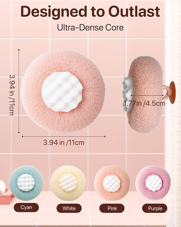 Super Soft Sunflower Suction Cup Bath Ball, 2025 Upgraded 2-In-1 Sunflower Ball Exfoliating Bath Sponge Cleaning Brush, Mesh Shower Body Sponge