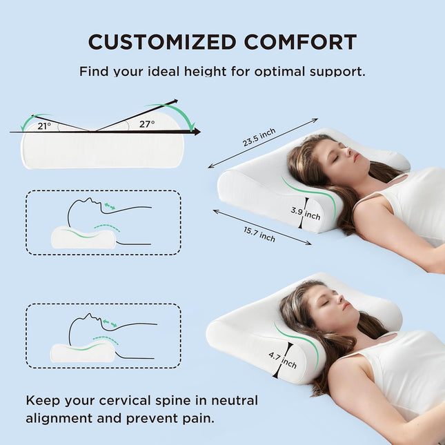 Bedsure Cervical Neck Pillow for Sleeping, Odorless Memory Foam with Cool-Touch Ice Pillowcases, Ergonomic Contour Pain 