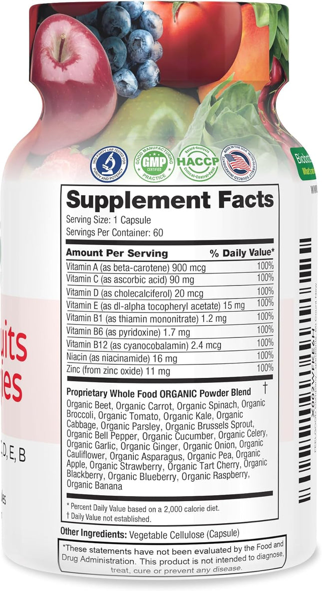 FeelGood Superfoods Vita Fruits and Veggies Capsules - 25 Superfood Ingredients, Fruit and Vegetable Multivitamin, 60 Co
