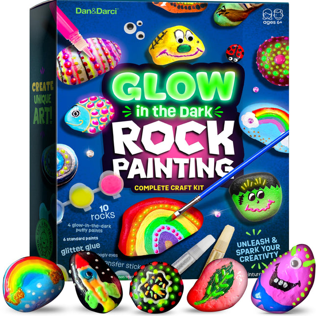 Dan&Darci Kids Rock Painting Kit - Glow in the Dark - Arts & Crafts Gifts for Bo