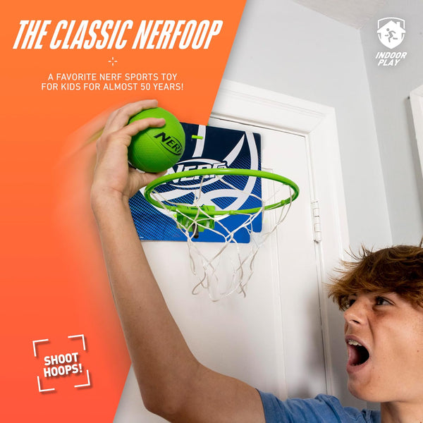 Nerf Mini Over the Door Basketball Hoop - Nerfoop Indoor Basketball Hoop for Kids - Toy Door Basketball Hoop + Mini Foam Basketball Game Set -