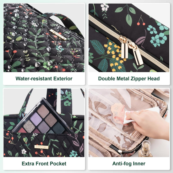 Everfun Travel Toiletry Bag with Hanging Hook and Leakproof Wet/Dry Compartments, Large Capacity Makeup Cosmetic Organizer for Women, 12x9x4.5
