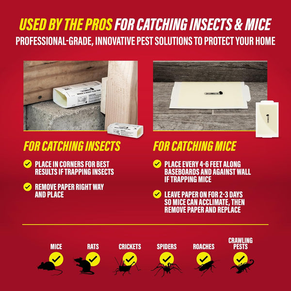 Catchmaster Mouse & Insect Super Glue Traps 30PK, Mouse Traps Indoor for Home, Extra Strength Sticky Pest Control Adhesive Tray for Catching Bugs,