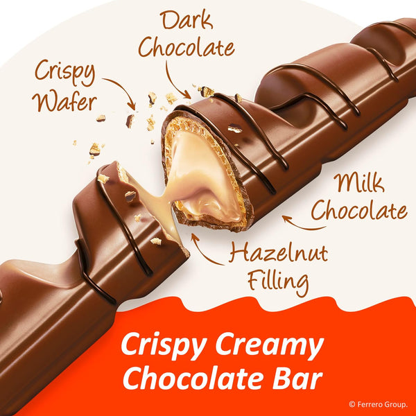Kinder Bueno Milk Chocolate Bars with Hazelnut Filling, 30 Packs of 2, Bulk Chocolate Candy Bars for Game Day, Football Party Supplies, Snacks for