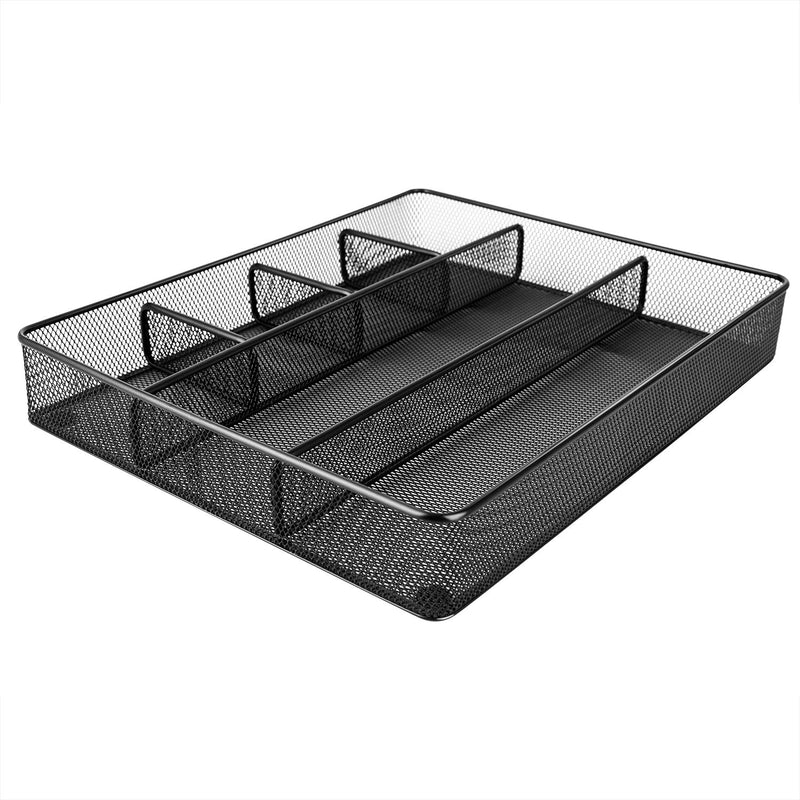 Amazon Basics Metal Mesh Desk Organizer with 6 Compartments, Anti-Slip Pen Holder Storage Tray for Office Supplies and Home, Black 1