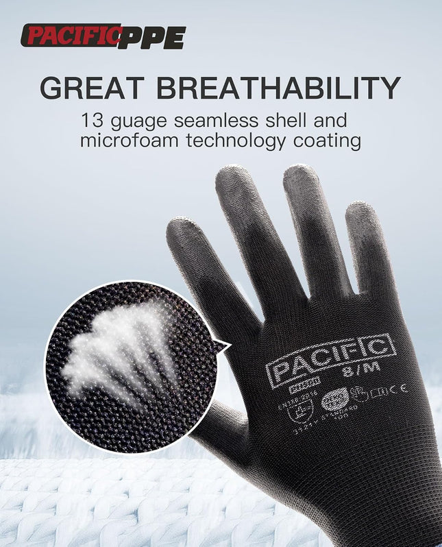 PACIFIC PPE Safety Work Gloves Medium(Fits like S) Black (18 Pairs)