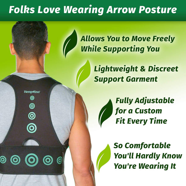 Hempvana Arrow Posture - Fully Adjustable Posture Support & Posture Corrector for Upper Body - Helps Correct Slouching, Text Neck and Hunching