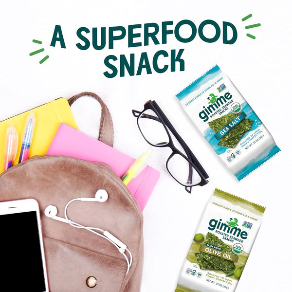 Gimme 20 CT Extra Virgin Olive Oil Organic Seaweed Snacks, 5g, 0.17oz #5 Extra Virgin Olive Oil