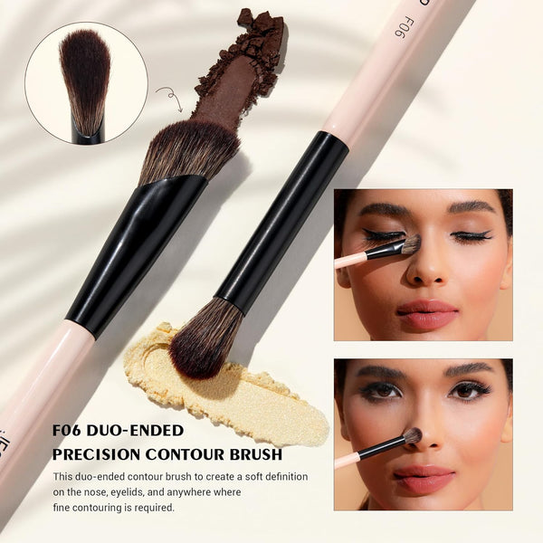 Jessup Face Makeup Brushes 3pcs Double Ended Makeup Brush Set for Foundation Contour Blush Highlight and Powder, Premium Synthetic Make up Brushes