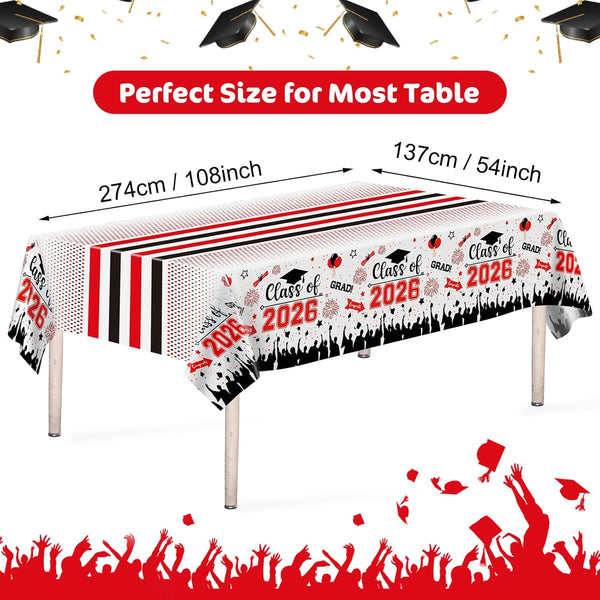Graduation Decorations Class of 2026 Tablecloth - 3 Pcs Plastic Congrats Grad Table Cloth, Graduation Table Cover for Graduations Party