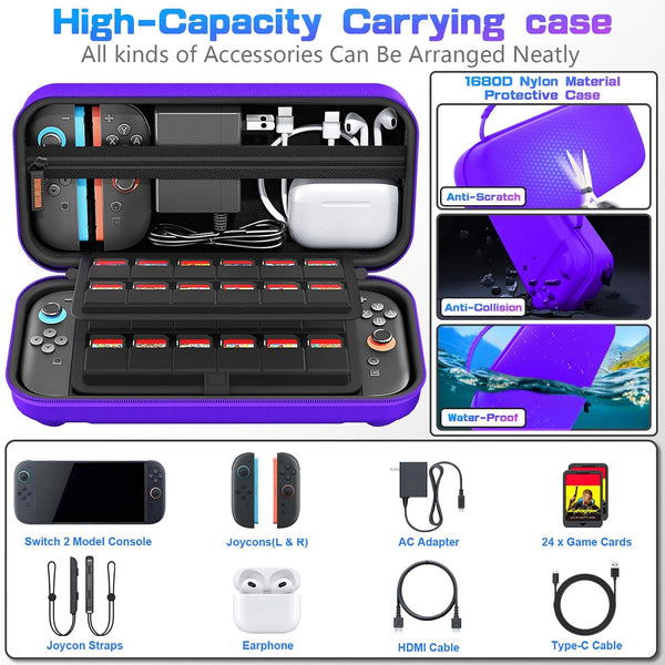 daydayup Switch Carrying Case Compatible with Nintendo Switch 2, with 24 Games Cartridges Protective Hard Shell Travel Carrying Pouch DS Case