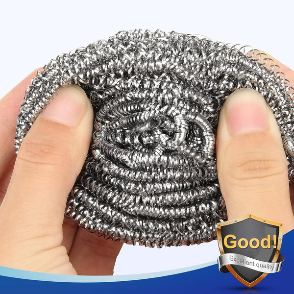 10 Pack Stainless Steel Scrubber, Steel Wool Srubber for Scouring Stubborn Messes from Pots and Pans, Stoves,Broiler Racks,Grills and More Silver