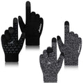 Achiou Winter Gloves for Men Women, 2 Pairs Touch Screen Texting Warm Running Gloves Thermal Soft Knit Lining, Elastic Cuff 1 Black/1 Black &