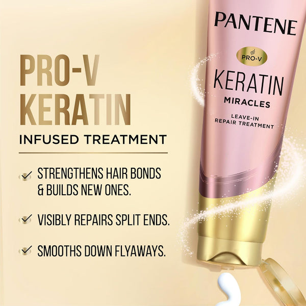Pantene Keratin Leave-In Conditioner with Argan Oil, Protein Treatment for Dry, Damaged & Color-Treated Hair, Repairs Split Ends & Protects from