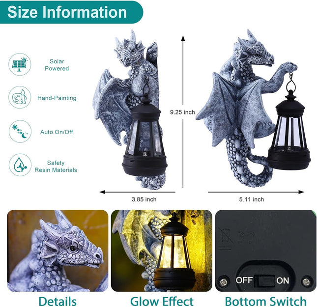 Goodeco Dragon Tree Hugger Solar Lantern Garden Statue - 9.3 Inch Resin Dragon D