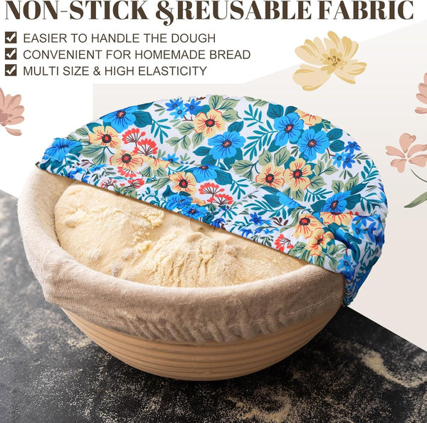 10 Pack Cloth Bowl Covers for Bread Rising - 5 Size Stretch Elastic Food Storage Container Lids - Reusable Cotton Fabric Covers for Food, Fruits,