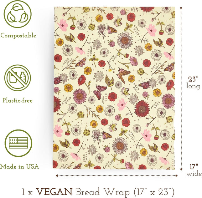 Bee's Wrap Vegan Beeswax Wraps for Bread - Beeswax Bread Wrap for Sourdough & Bread Storage - Made in USA Reusable Natur