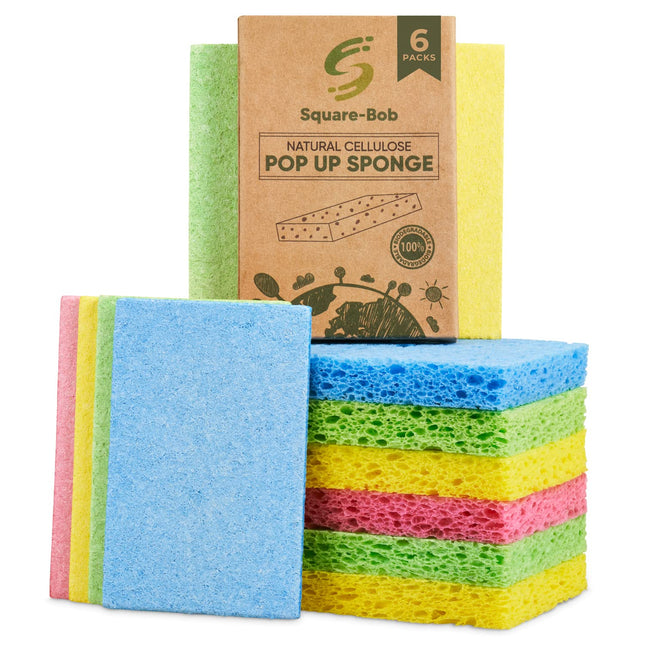 6 Pcs Compressed Non-Scratch Kitchen Sponges - Highly Absorbent for Dishes, Countertop, Sink, Car - Biodegradable, Quick