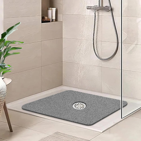 HITSLAM Square Shower Mat, 24 x 24 Inch Non Slip Bath Mat for Tub, Soft PVC Loofah Bathtub Mats with Drain Holes, Quick Drying Bathroom Stall